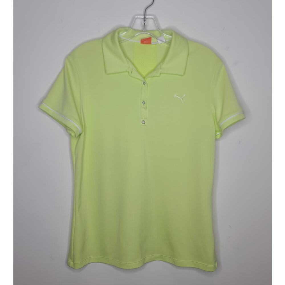 Puma chartreuse yellow short sleeve polo shirt - large